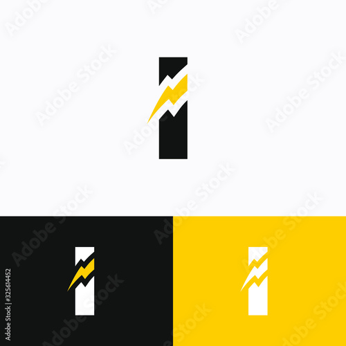 Initial Letter I with Thunder Logo Design
