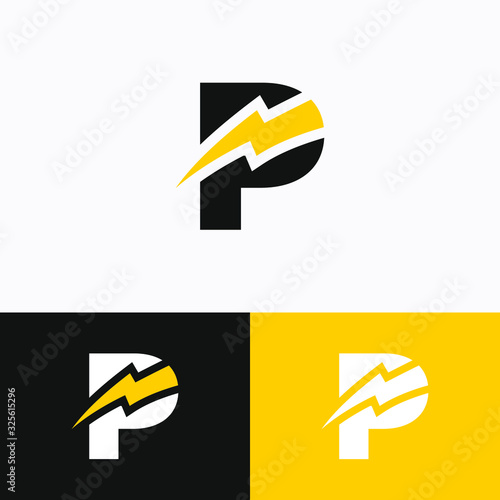 Initial Letter P with Thunder Logo Design