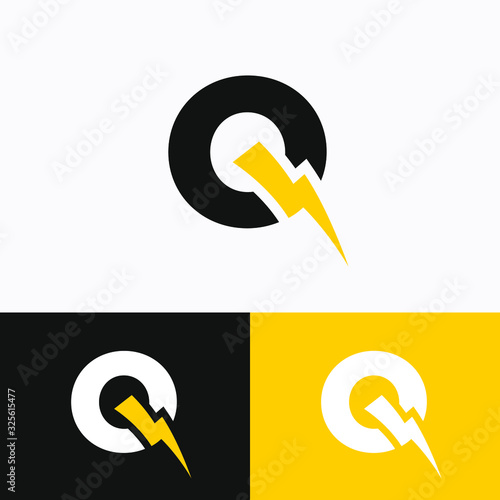 Initial Letter Q with Thunder Logo Design