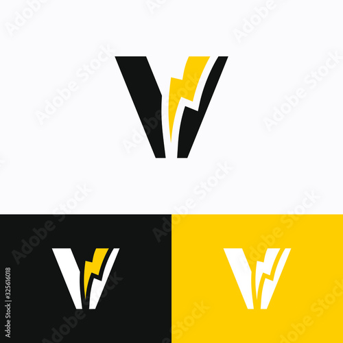 Initial Letter V with Thunder Logo Design