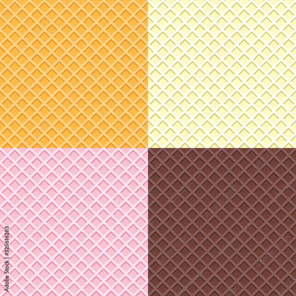 Set of different waffle seamless vector pattern