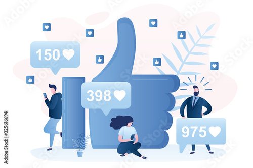 Social Network Users Receive Likes. People characters in trendy style,