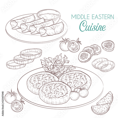 Middle Eastern cuisine, arabian dishes.