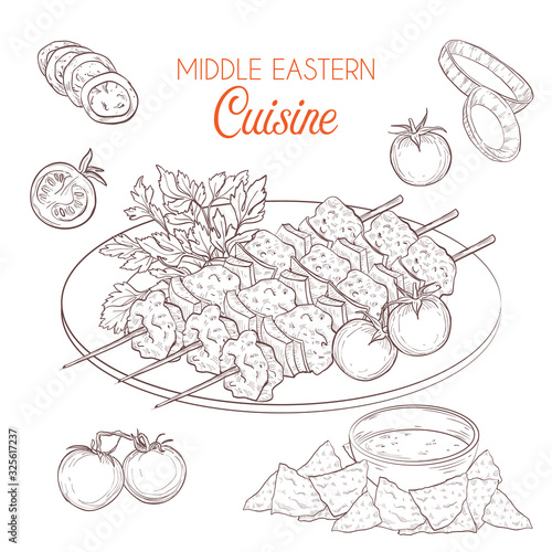 Middle Eastern cuisine, arabian dishes.