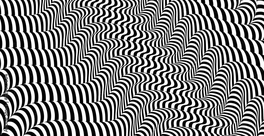 Naklejka Black and white design. Pattern with optical illusion. Abstract 3D geometrical background. Vector illustration.