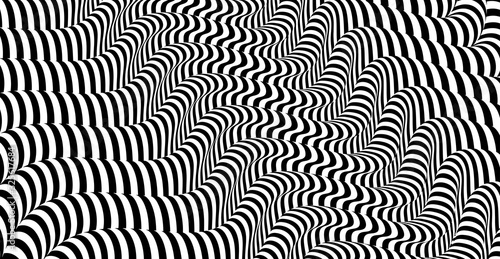 Plakat Black and white design. Pattern with optical illusion. Abstract 3D geometrical background. Vector illustration.