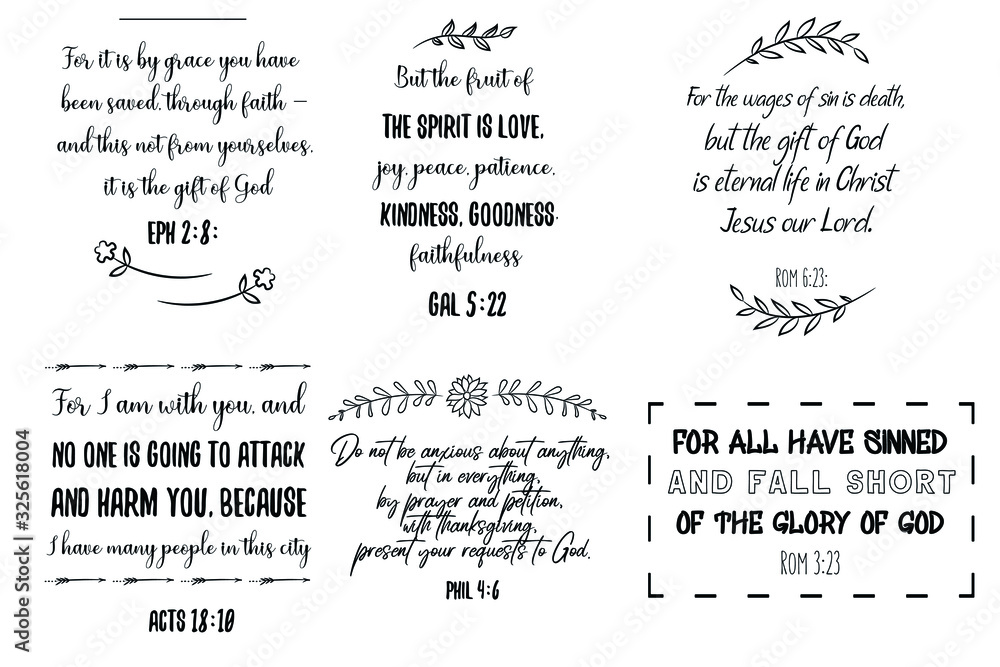 Set of Calligraphy sayings for print. Vector Quotes scripture bible verses