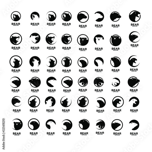 Collection of logo bear with circle and isolated white background