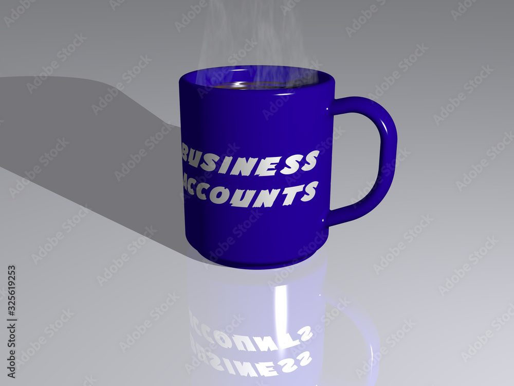coffee mug with the 3D illustration of business accounts on a mirroring floor with a simple background, excellent picture for coffee mug with the 3D illustration of business accounts on a mirroring floor with a simple background, excellent picture for