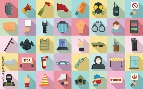 Protest icons set. Flat set of protest vector icons for web design