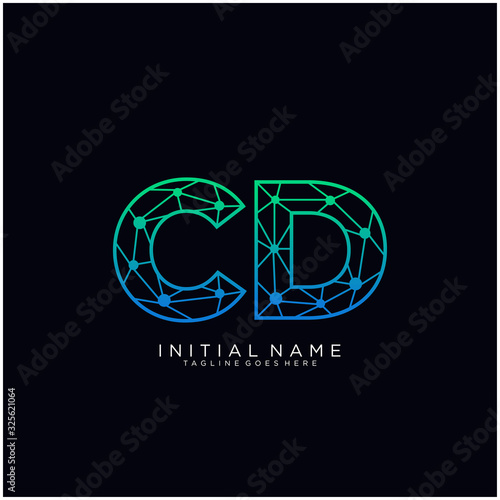 Letter CD abstract line art logo template.