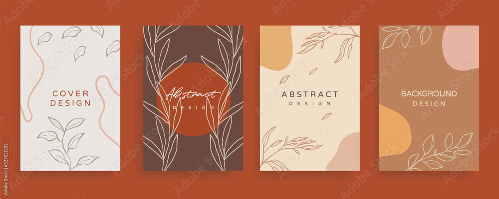 Floral line arts and organic shape cover design template for social media stories, post, sale banner, poster, cover design, Minimal and natural earth tone  color theme wedding invitation cards. 