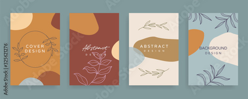 Floral line arts and organic shape cover design template for social media stories  post  sale banner  poster  cover design  Minimal and natural earth tone  color theme wedding invitation cards. 