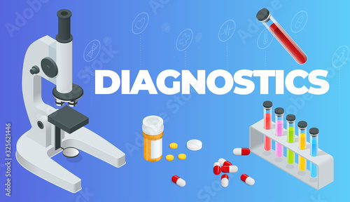 Isometric Online Medical Consultation. Health care Concept. Health Insurance, Online Prescription. Online diagnosis concept banner with characters.
