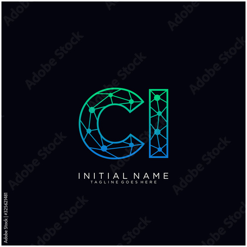 Letter CI abstract line art logo template.