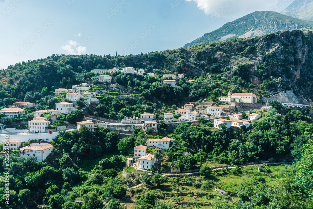 The stunning mountain town of Dhermi, stuck in the middle of Albanian alps and your houses with dozens of windows, Albania