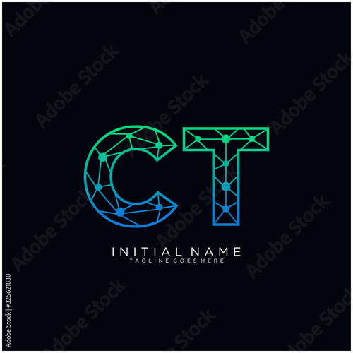 Letter CT abstract line art logo template.