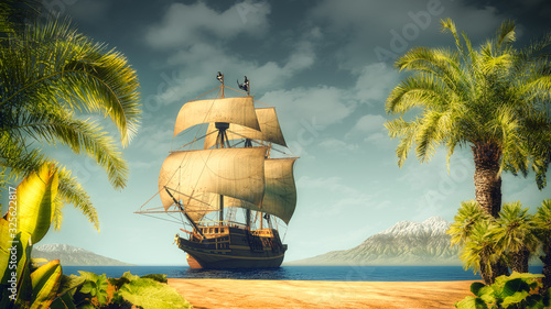 Obrazy Piraci  stara-krypa-na-tropikalnej-wyspie-piraci-chowaja-skarb