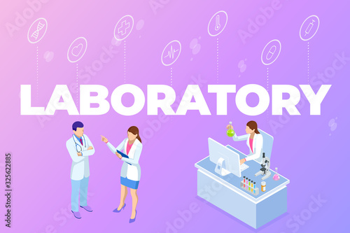 Isometric Online Medical Consultation. Health care Concept. Health Insurance, Online Prescription. Online diagnosis concept banner with characters.