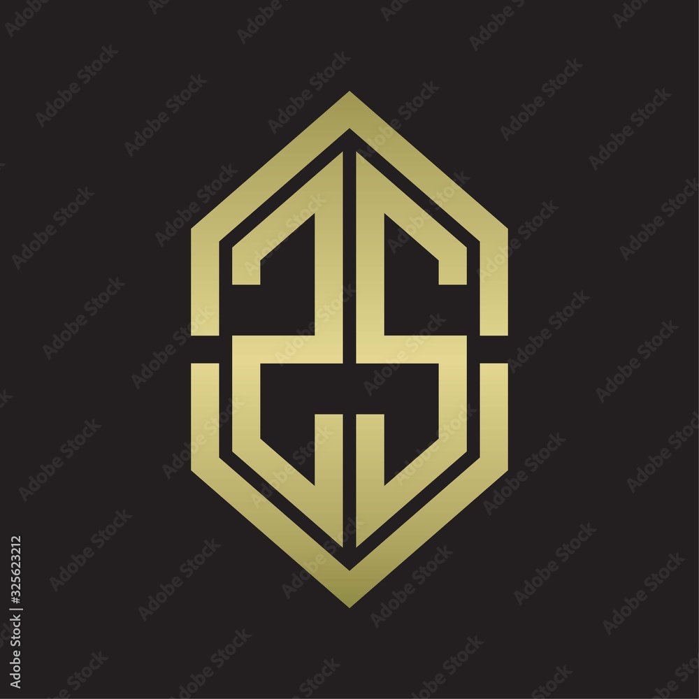 ZS Logo monogram with hexagon shape and outline slice style with gold colors ZS Logo monogram with hexagon shape and outline slice style with gold colors
