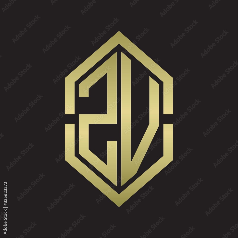 ZV Logo monogram with hexagon shape and outline slice style with gold colors ZV Logo monogram with hexagon shape and outline slice style with gold colors