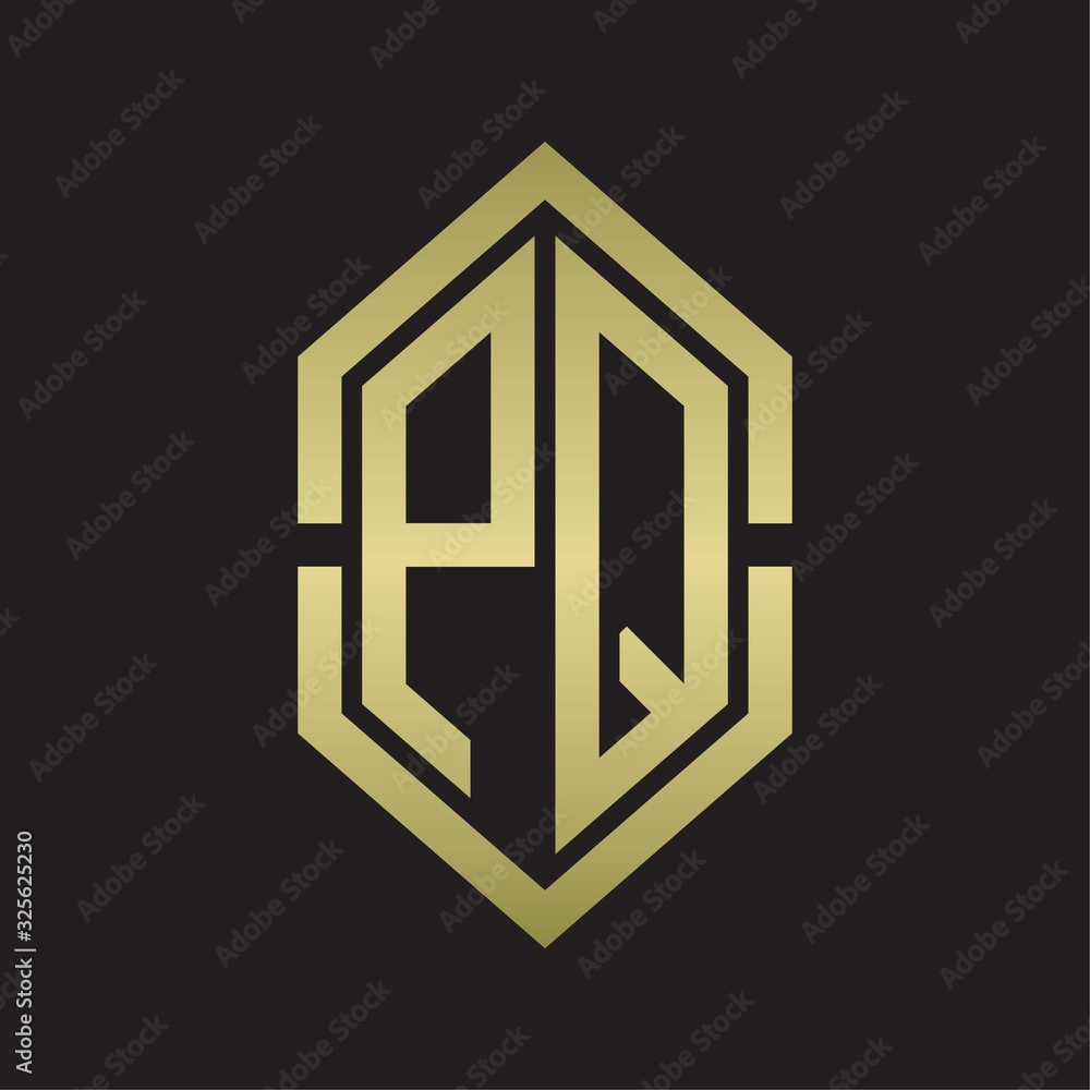 PQ Logo monogram with hexagon shape and outline slice style with gold colors PQ Logo monogram with hexagon shape and outline slice style with gold colors