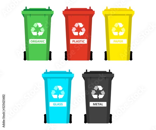 Recycling Bins Set Trash Cans Different Color Illustration Vector