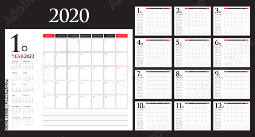 Year 2020 desk calendar vector illustration
