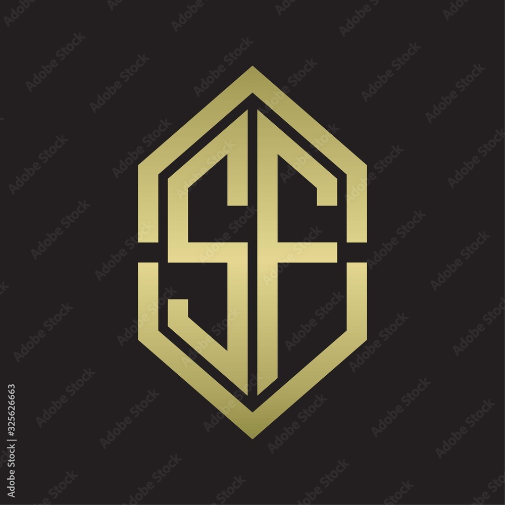 SF Logo monogram with hexagon shape and outline slice style with gold colors SF Logo monogram with hexagon shape and outline slice style with gold colors