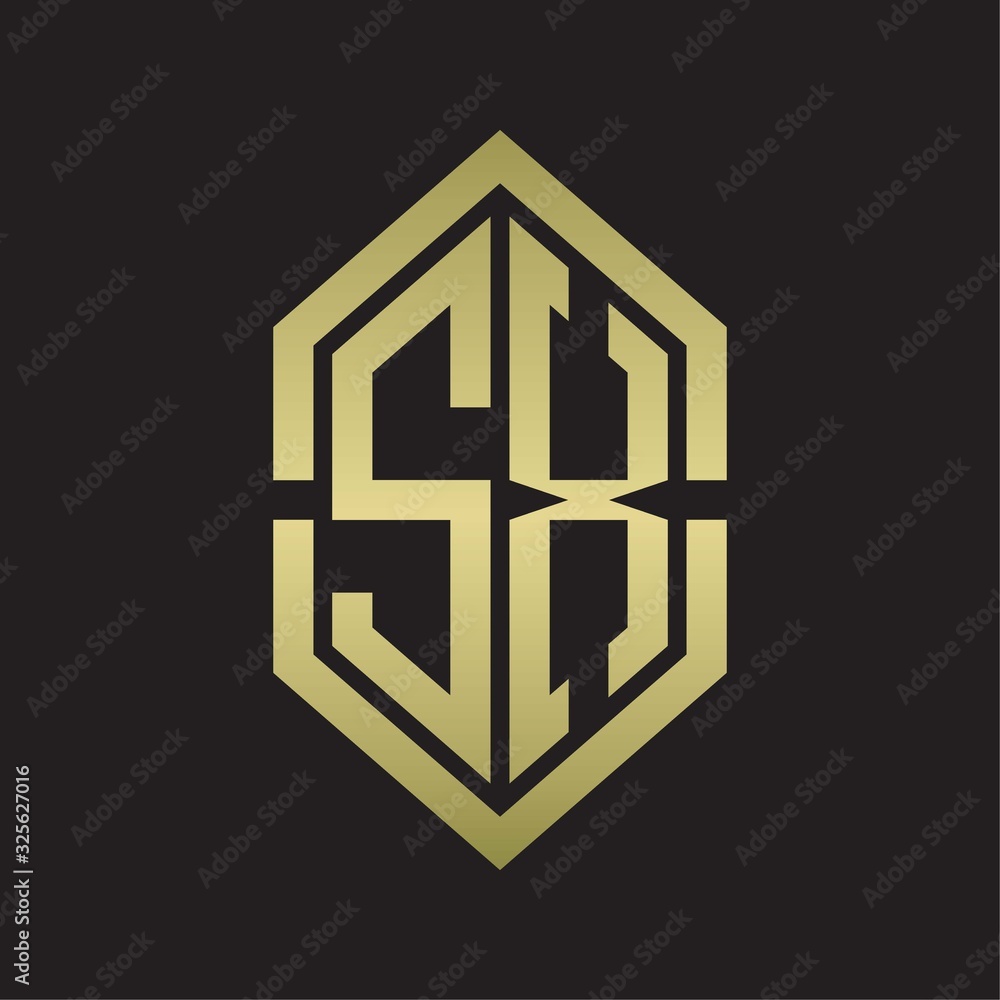 SX Logo monogram with hexagon shape and outline slice style with gold colors SX Logo monogram with hexagon shape and outline slice style with gold colors