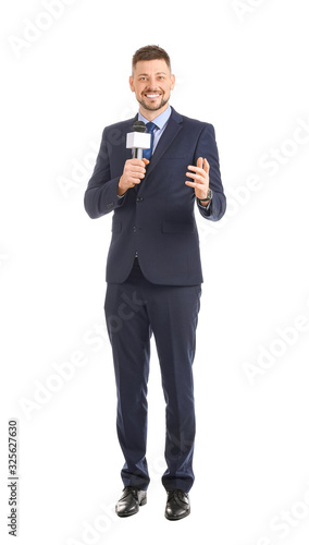 Male journalist with microp...
