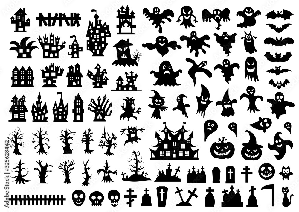Set of silhouettes of Halloween on a white background. Vector illustration Set of silhouettes of Halloween on a white background. Vector illustration