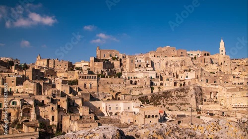Panoramic view of Sassi of Matera. Basilicata. Italy. Time-lapse.