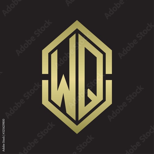 WQ Logo monogram with hexagon shape and outline slice style with gold colors