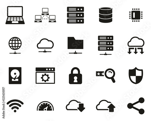 Server & Data Center Icons Black & White Set Big