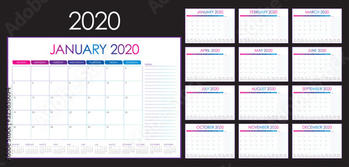 Year 2020 desk calendar vector illustration