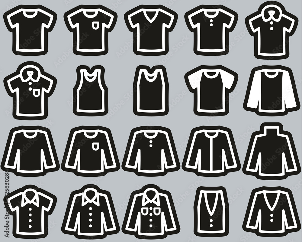 Shirt Icons White On Black Sticker Set Big Shirt Icons White On Black Sticker Set Big