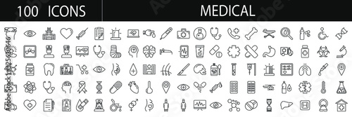 Medical  icon set. Linear icons, sign and symbols in flat linear design of medicine and healthcare with elements for mobile concepts and web applications. Collection of Modern Infographic Logo a photo