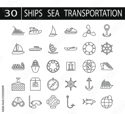  Boat balac and ship icons set Sailor Icons. Line With Fill Design.