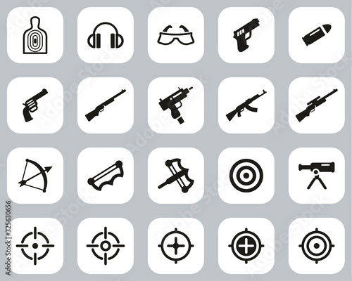 Shooting Range Icons Black & White Flat Design Set Big