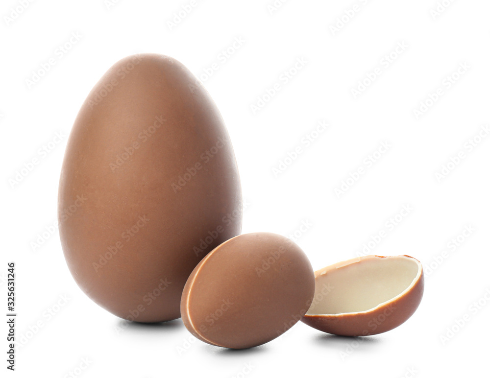 Sweet chocolate Easter eggs on white background Sweet chocolate Easter eggs on white background