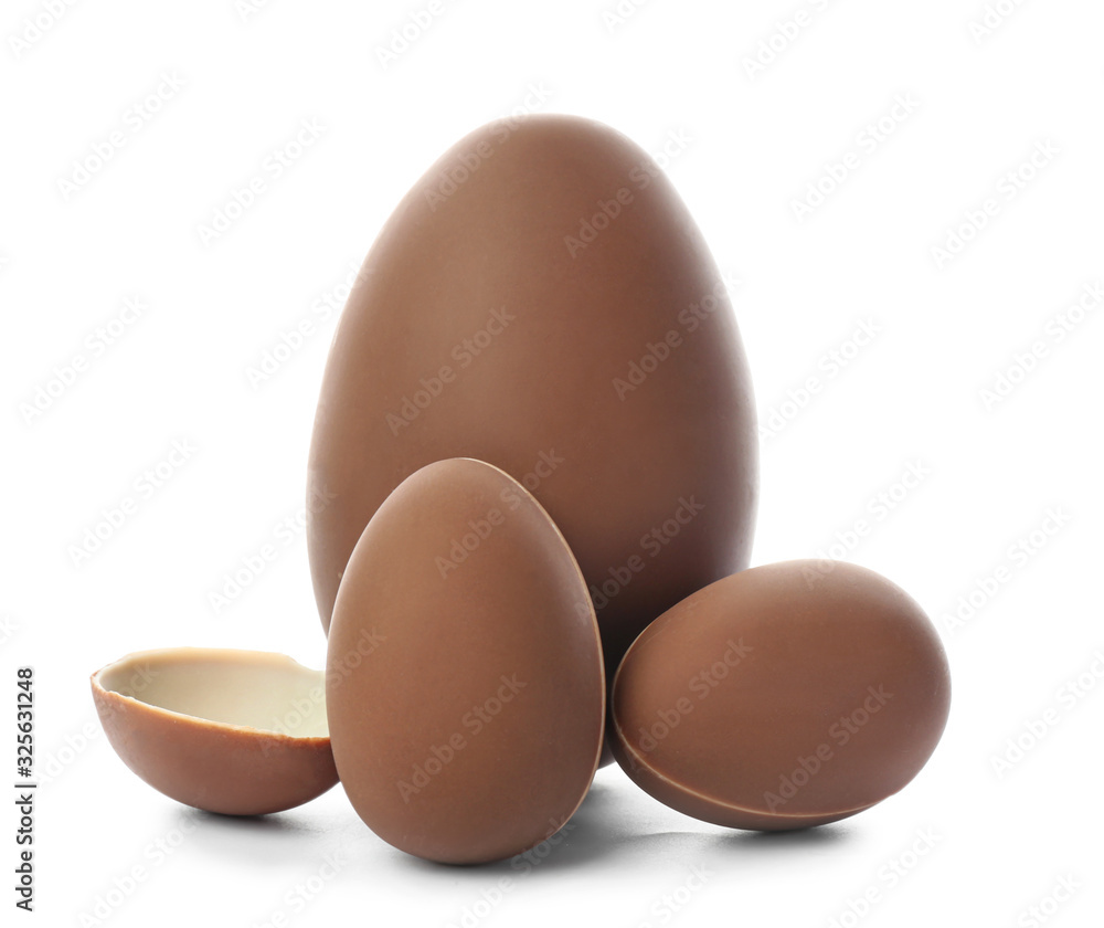 Sweet chocolate Easter eggs on white background Sweet chocolate Easter eggs on white background