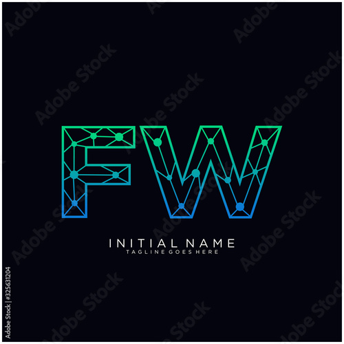Letter FW abstract line art logo template.