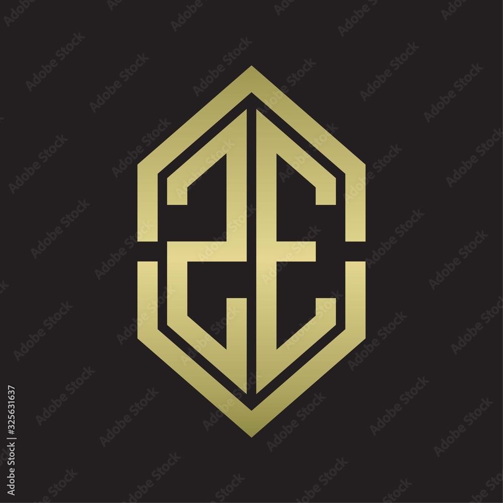 ZE Logo monogram with hexagon shape and outline slice style with gold colors ZE Logo monogram with hexagon shape and outline slice style with gold colors