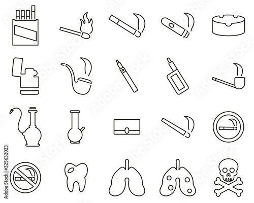 Smoking Or Smoking Addiction Icons Black & White Thin Line Set Big
