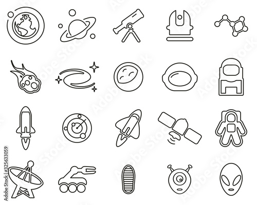 Space Or Space Mission Icons Black & White Thin Line Set Big