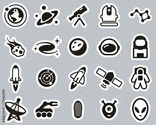 Space Or Space Mission Icons Black & White Sticker Set Big