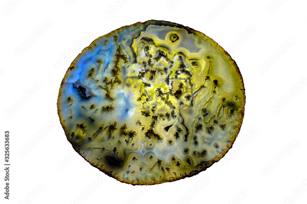 Polished slice of Agate and Quartz, isolated on white background. Polished slice of Agate and Quartz, isolated on white background.