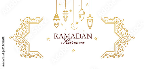 Vector card for Ramadan Kareem greeting. Gold decor for Ramadan month.