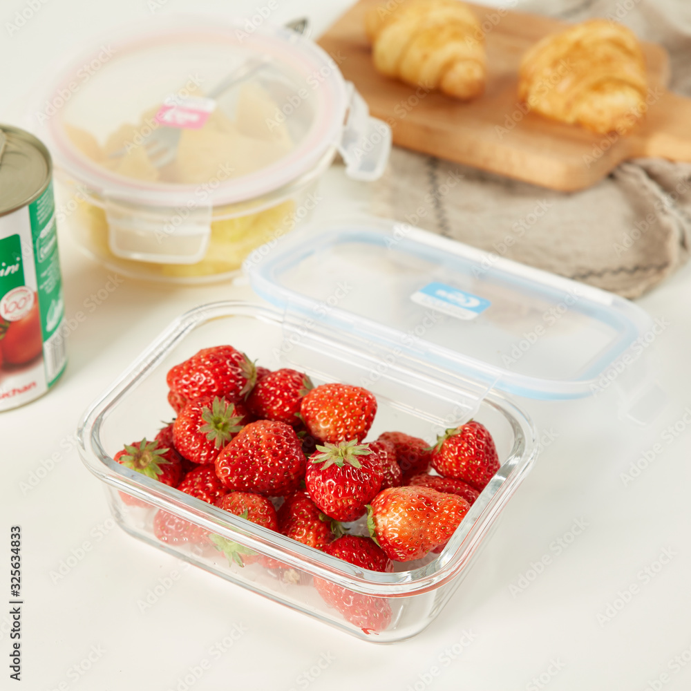 Fruits and vegetables in glass preservation box Fruits and vegetables in glass preservation box